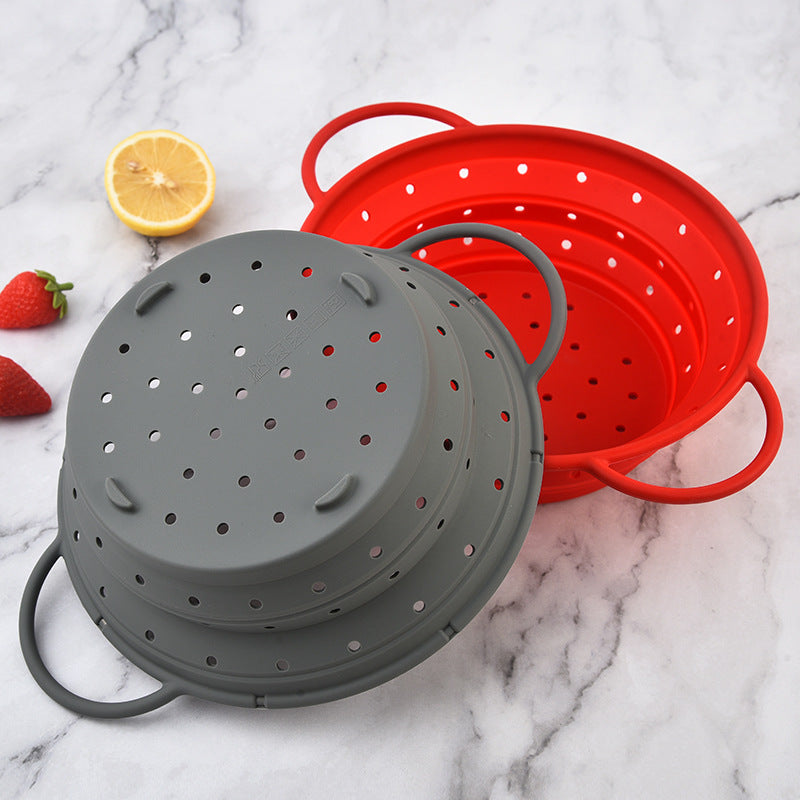 Manufacturer Wholesale Silicone Folding Drainage Basket Household Washing Fruit Basket Round Vegetable Washing Basin Fruit and Vegetable Basket Kitchen Tools