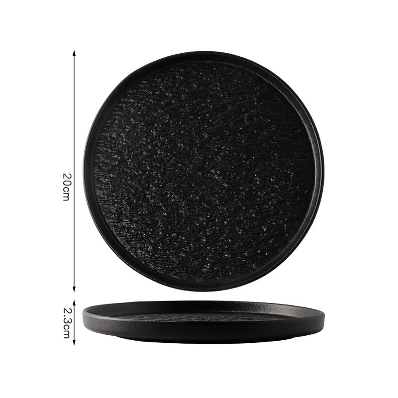 Rock pattern round steak steak plate western food plate japanese simple black and white ceramic restaurant tableware premium sense wholesale