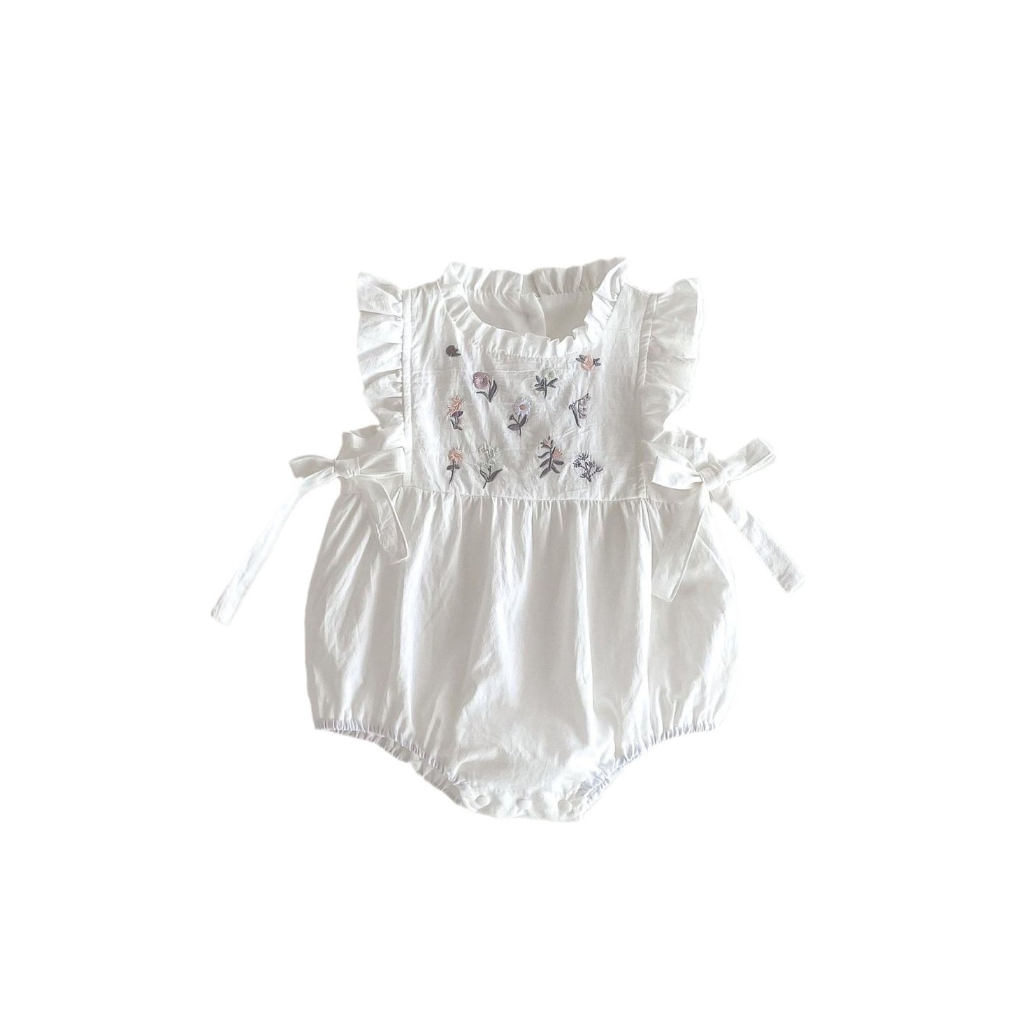 2025 baby summer embroidery floral side waist bow baby toddler hayi baby girl sleeveless thin crawling clothes