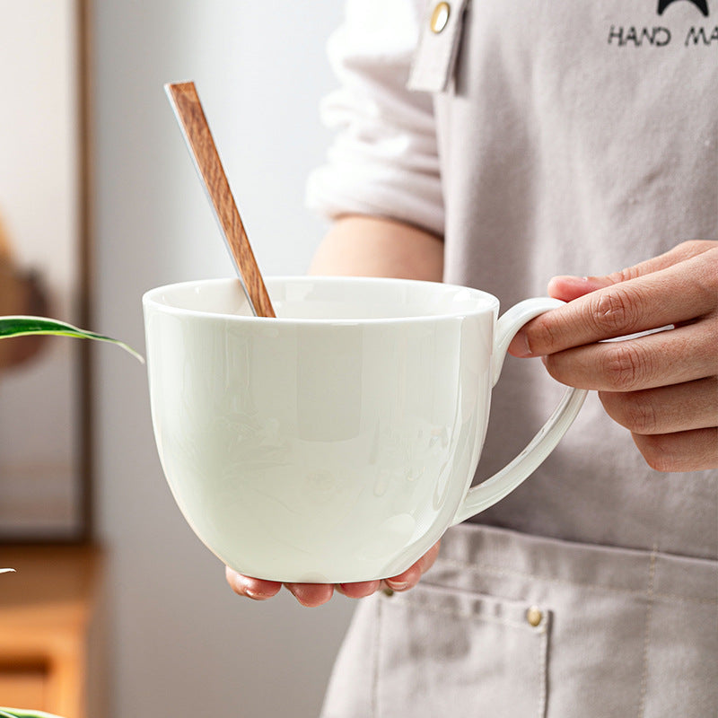 Breakfast cups can be microwaved Jingdezhen white bone china breakfast bowl with handle cereal bowl bowl for one person tableware bowl spoon set