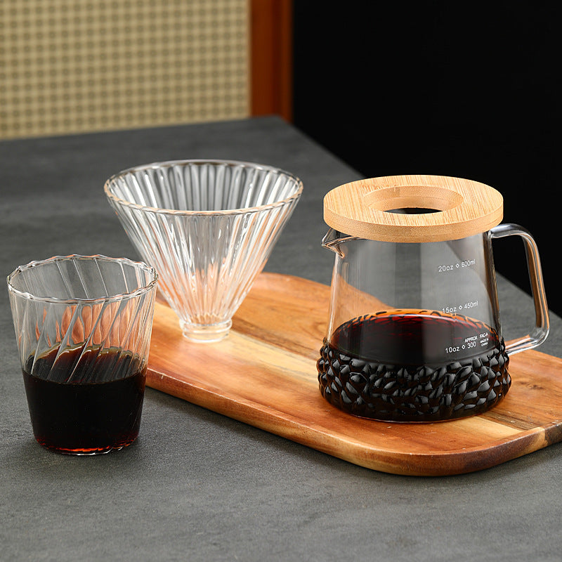 Coffee pot filter cup drip pot filter glass sharing pot with graduated set filter cup with holder, coffee pot