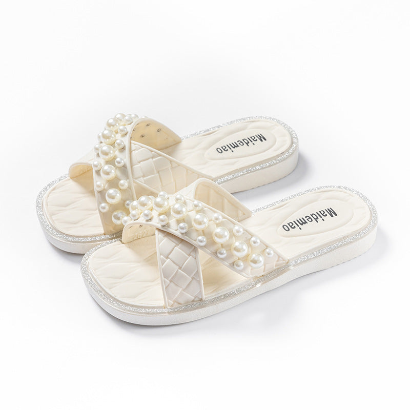 2025 New Kids Fashion Pearl Slippers Wholesale Summer Wear Non Slip Girls Indoor Soft Sole Princess Flip Flops