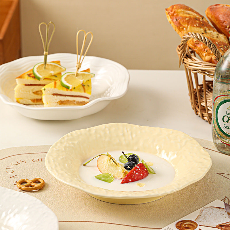 ins style simple high-end plate creative high-value home noodle tableware Western food straw hat ceramic soup plate salad