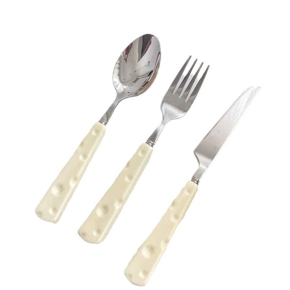 stainless steel steaks, knives, forks, western tableware, dessert spoons