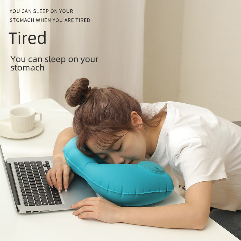 Inflatable U-shaped pillow, cool feeling, press inflatable pillow, travel portable neck pillow, travel three treasures, can be stored for airplane pillows