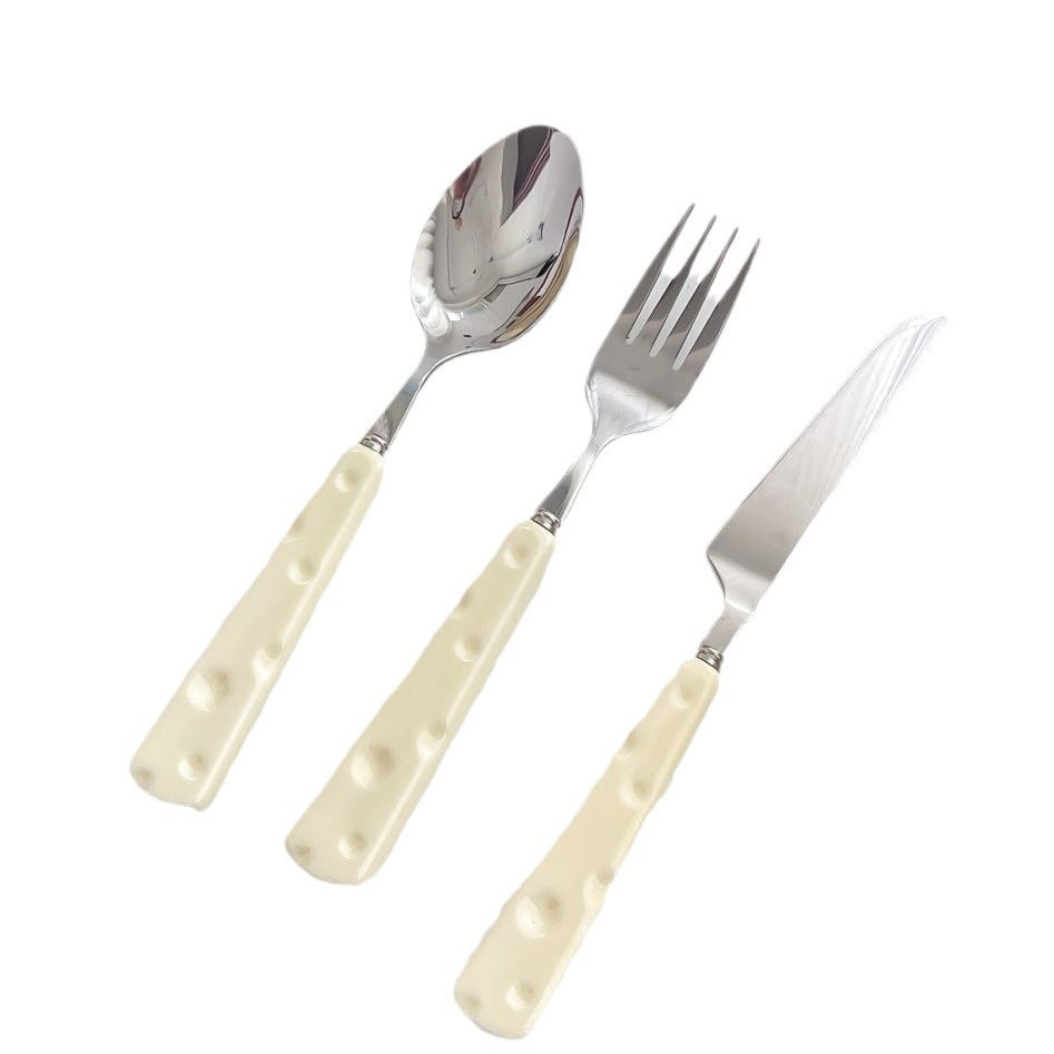 ins cheese spoon fork cute high-value stainless steel knife fork spoon set home high-end Western food tableware