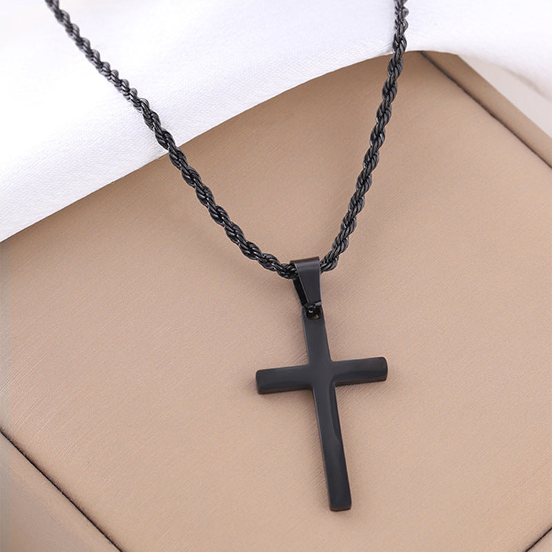 Titanium steel necklace gold twist chain cross necklace does not fade fashion versatile boys pendant necklace wholesale