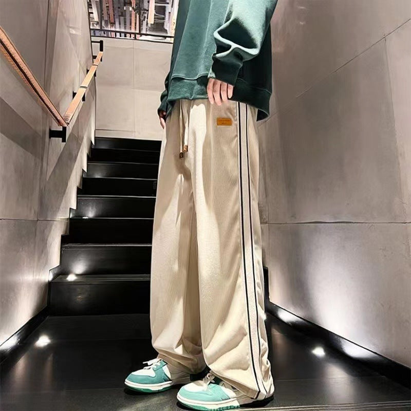 Corduroy pants men's spring autumn teenager loose straight wide-leg pants trend boys athleisure trousers men