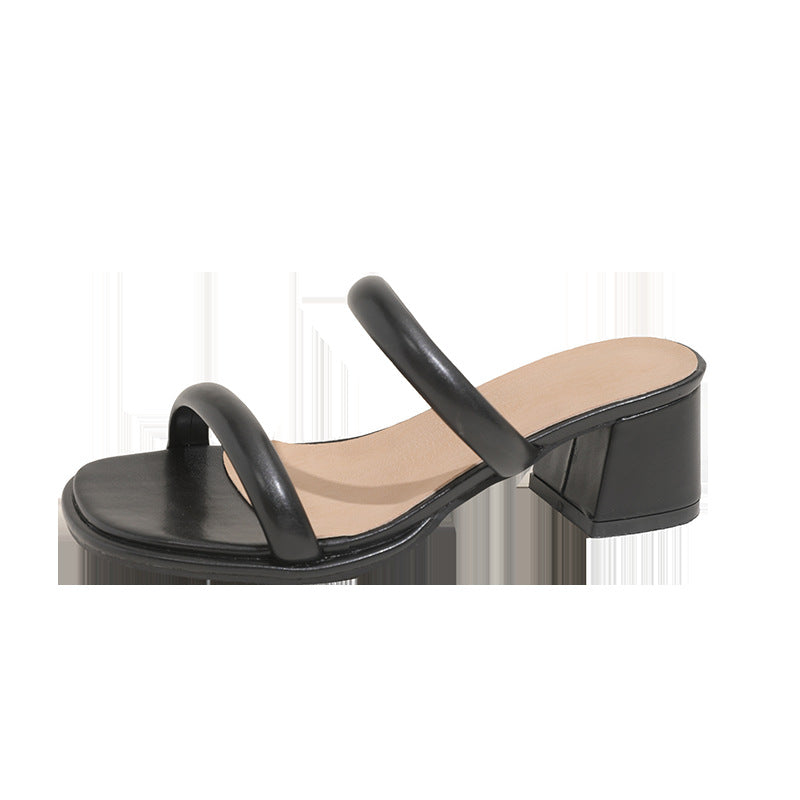 Zixuan Zhi fattened up wide chubby feet 5 cm sandals female fat mmn line with open toe high heels block heel slippers women