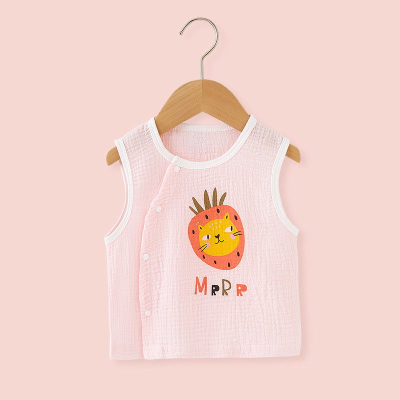 Washed gauze baby vest summer thin boys girls vest horse clip cotton baby gauze kan to wear outside the shoulder