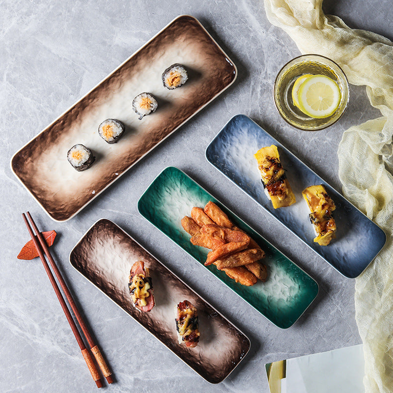 Japanese strip plate, sushi plate, dim sum plate, sashimi dipping saucer, household ceramic creative tableware, rectangular plate