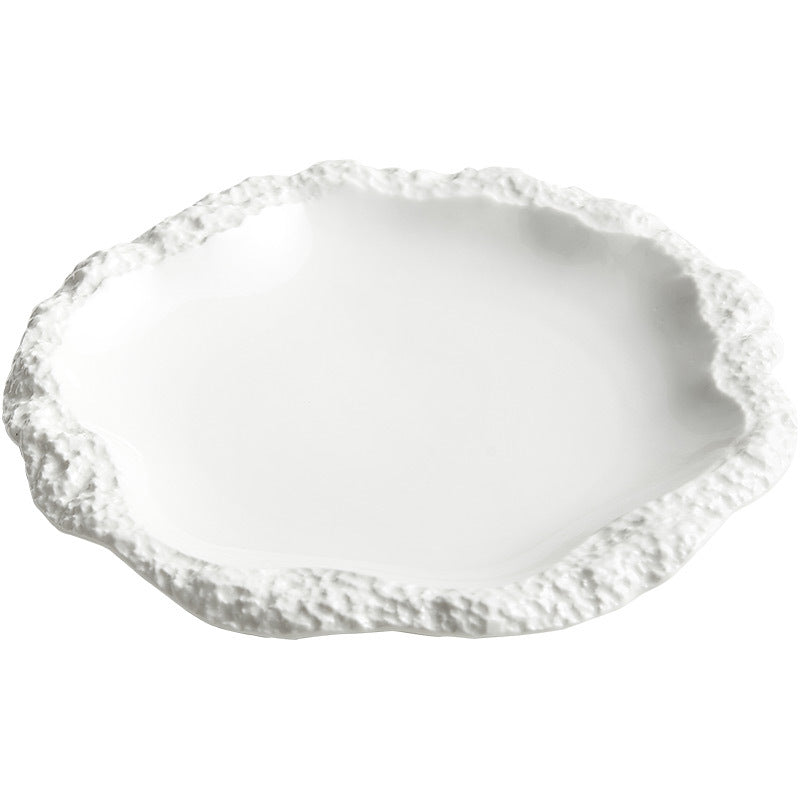 Quality and creative white porcelain private dish plate hotel restaurant stone texture edge characteristic ceramic Internet celebrity tableware