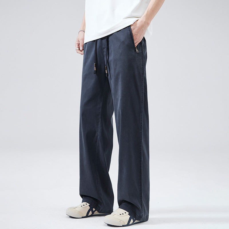 LKTM Men's Summer Lyocell Tencel Slacks Men's Trendy Brand Loose and Versatile Wide-leg Drape Straight Pants