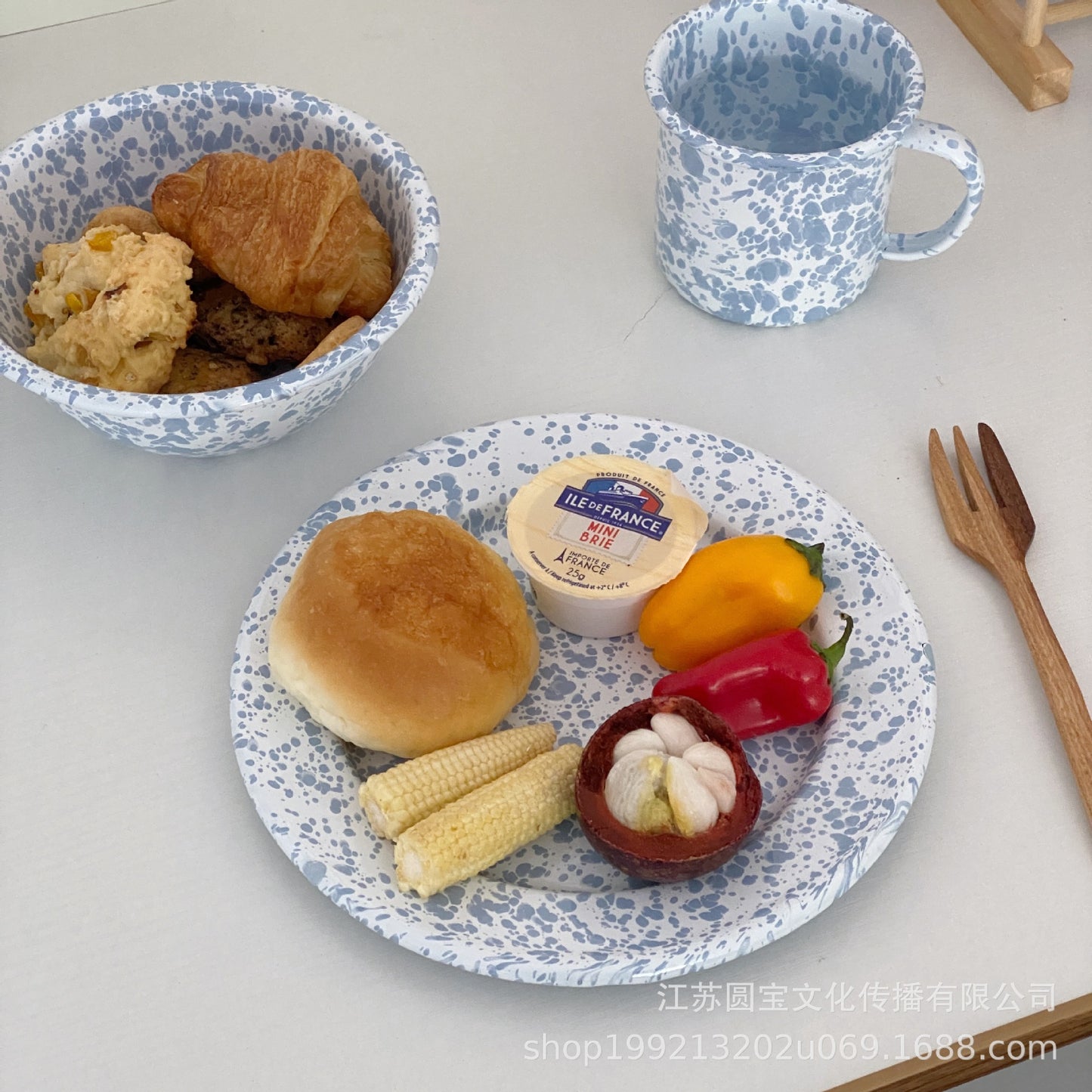 Korean ins same vintage ink splash enamel tableware set enamel bowl mug plate