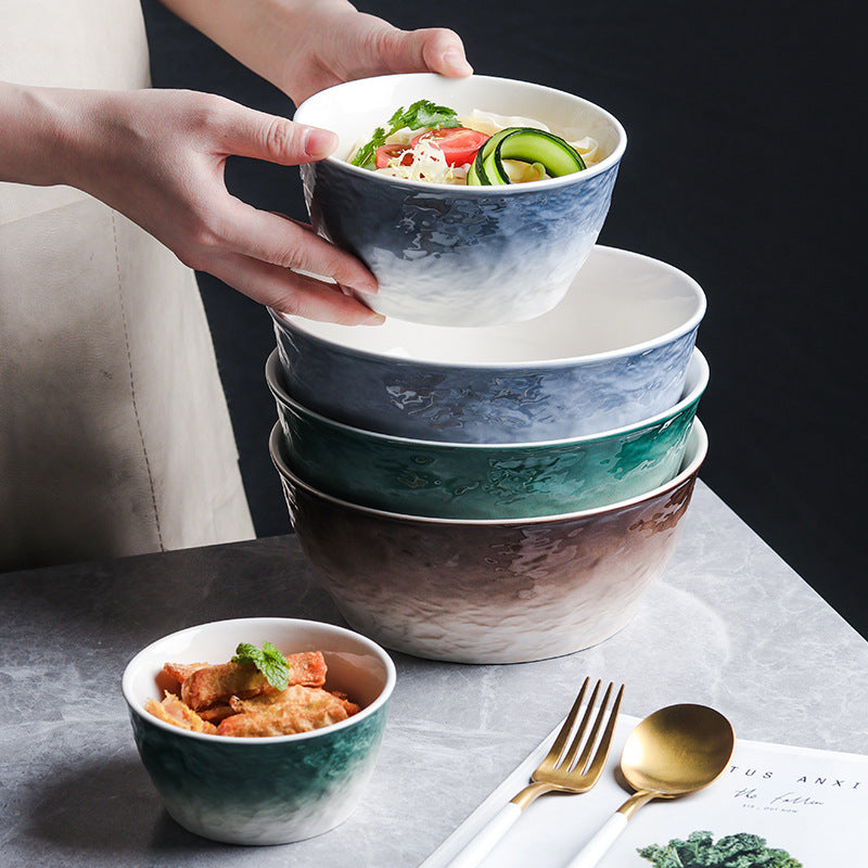 Japanese gradient ceramic rice bowl net red household salad bowl large capacity soup bowl simple bowl and tableware set