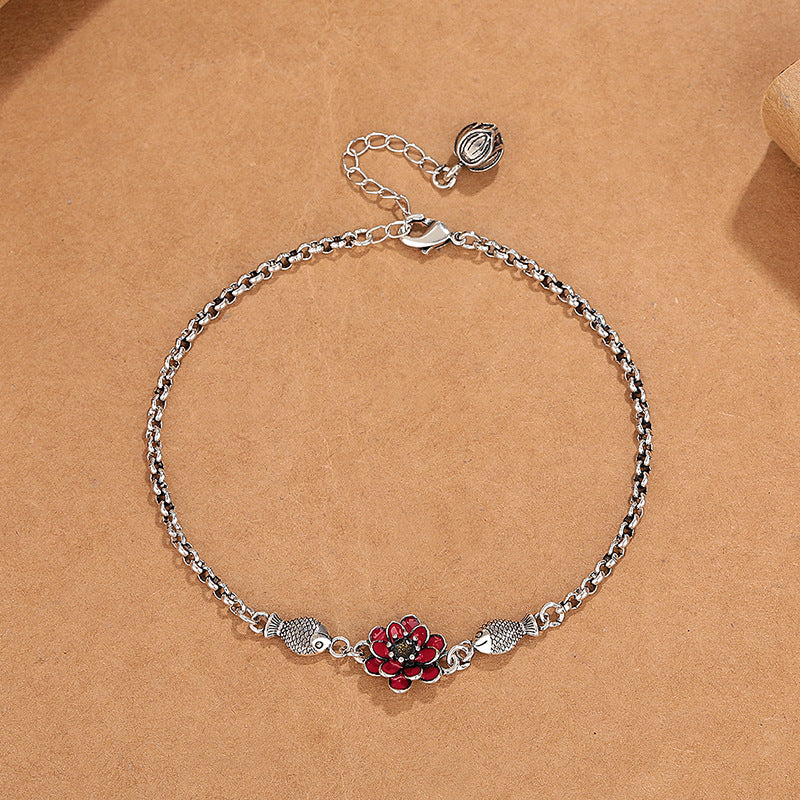 Niche design: water lily bracelet anklet, women's personality, fashionable, simple, handmade, literary fan, niche gifts