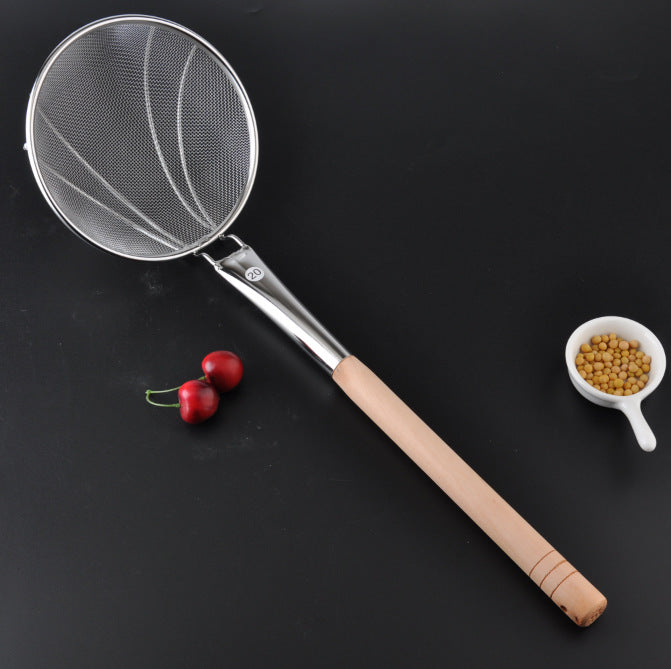 Direct supply stainless steel large colander hotel kitchen supplies line leak wooden handle reinforced mesh leak large basket fence screen screen