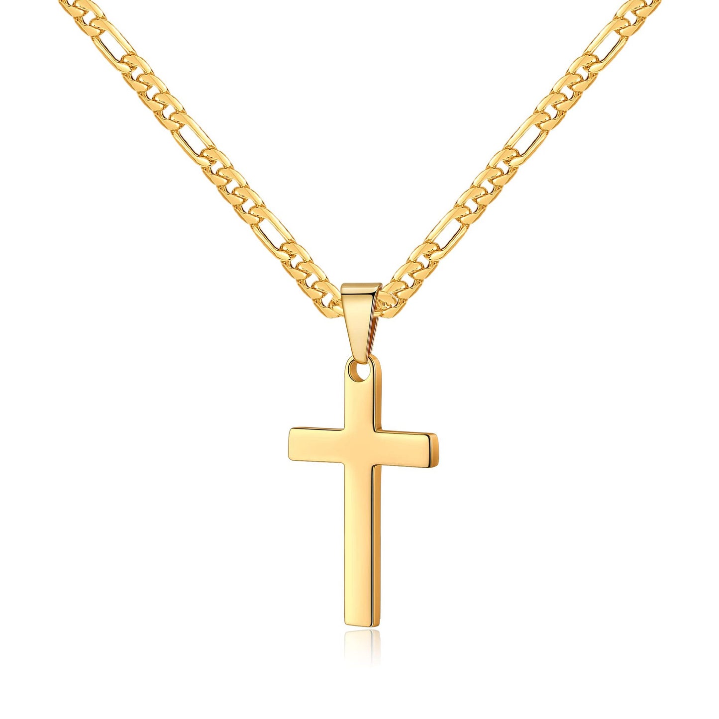 Cross Border Hot Selling 18k Gold Stainless Steel Cross Necklace Men's Figaro Chain Black Silver Gold Ten Pendant