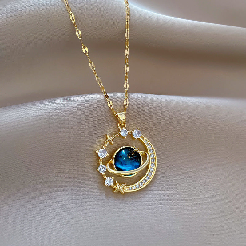 Starry Sky Planet Light Luxury Temperament Gorgeous Full Diamond Necklace Women's Versatile Clavicle Necklace Temperament Light Luxury Niche Design Sense