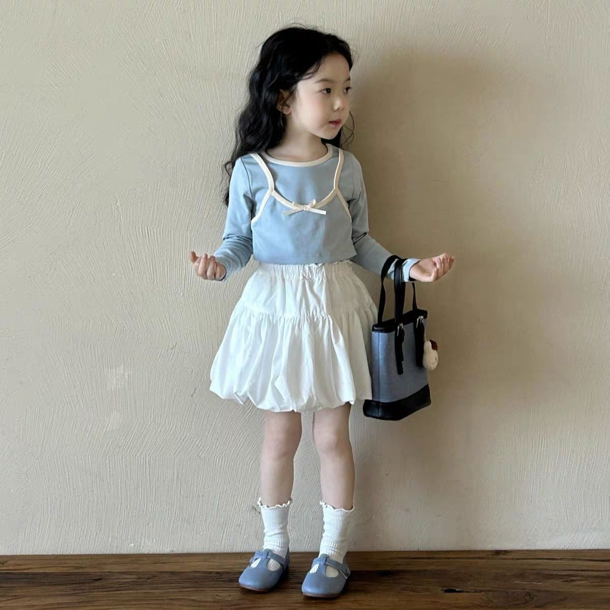Girls' spring suit skirt 2025 new foreign style children's fake two-piece top skirt two-piece set baby spring and autumn