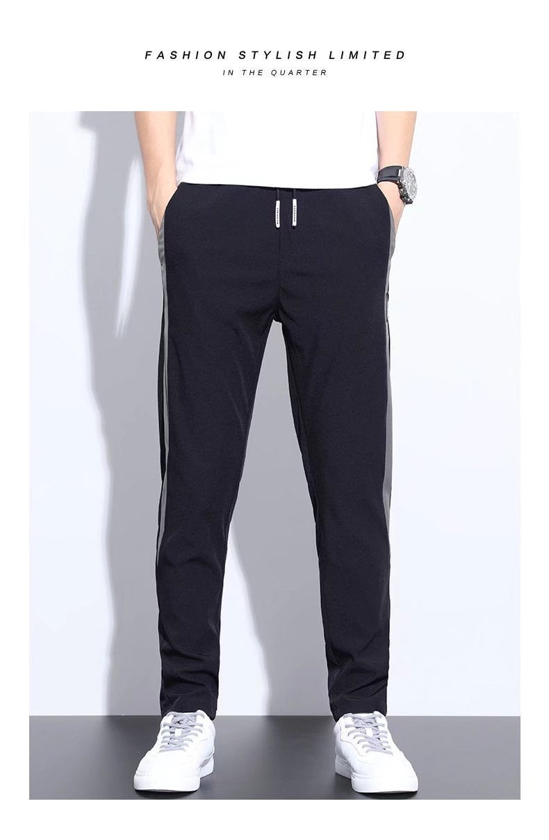 Men's casual trousers, oversized straight-leg pants, and Korean slim pants for summer new thin ice silk work
