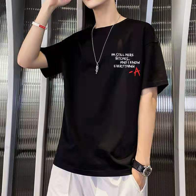 men's short sleeve t-shirt 2024 new summer trend korean loose base layer shirt clothes shirt plus size teen