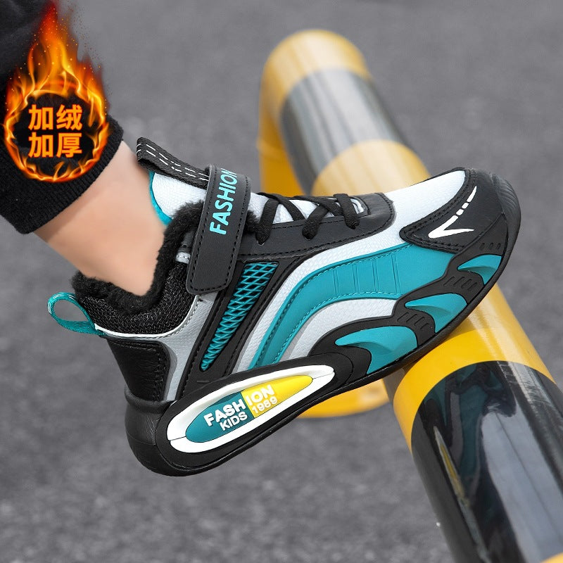 Boys shoes children's sneakers 2024 autumn and winter new leather waterproof soft sole boys running shoes warm wholesale