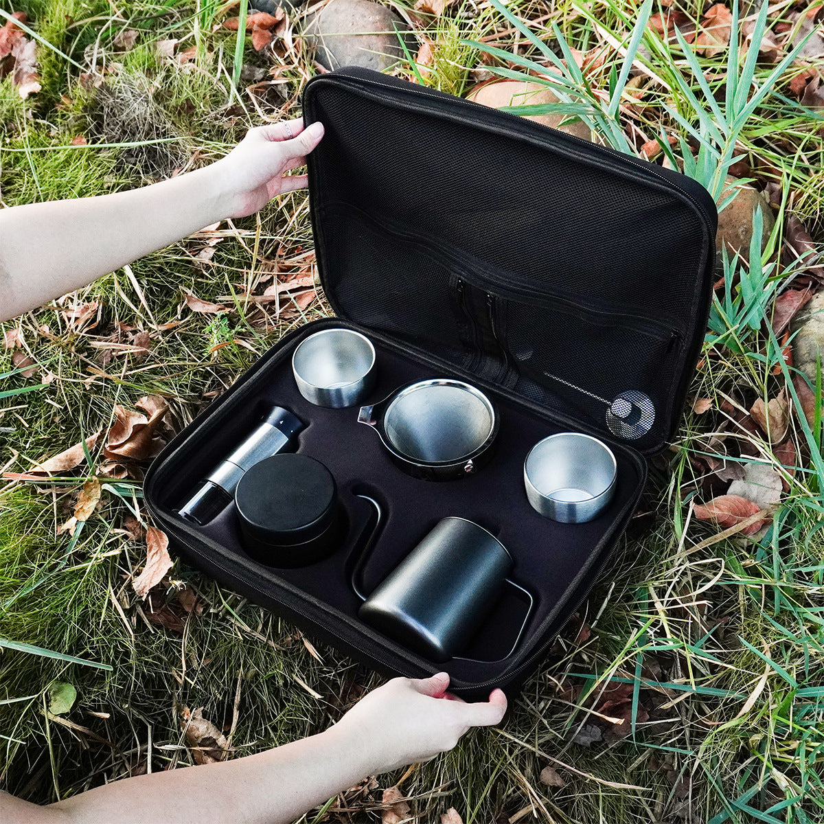 Camping pour-over coffee pot set wholesale stainless iron coffee utensils portable travel gear pour-over coffee set