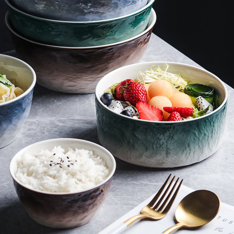 Japanese gradient ceramic rice bowl net red household salad bowl large capacity soup bowl simple bowl and tableware set