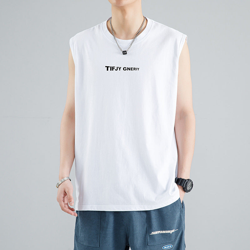 Sleeveless T-shirt men's summer thin ice fashion brand athleisure shoulder vest fashion versatile loose top