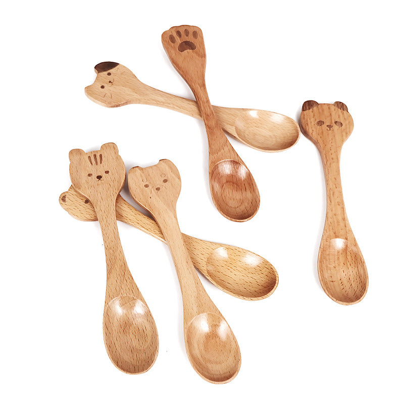 Children's beech wooden spoon animal spoon creative wooden cartoon spoon can be processed wood spoon can be engraved logo wholesale