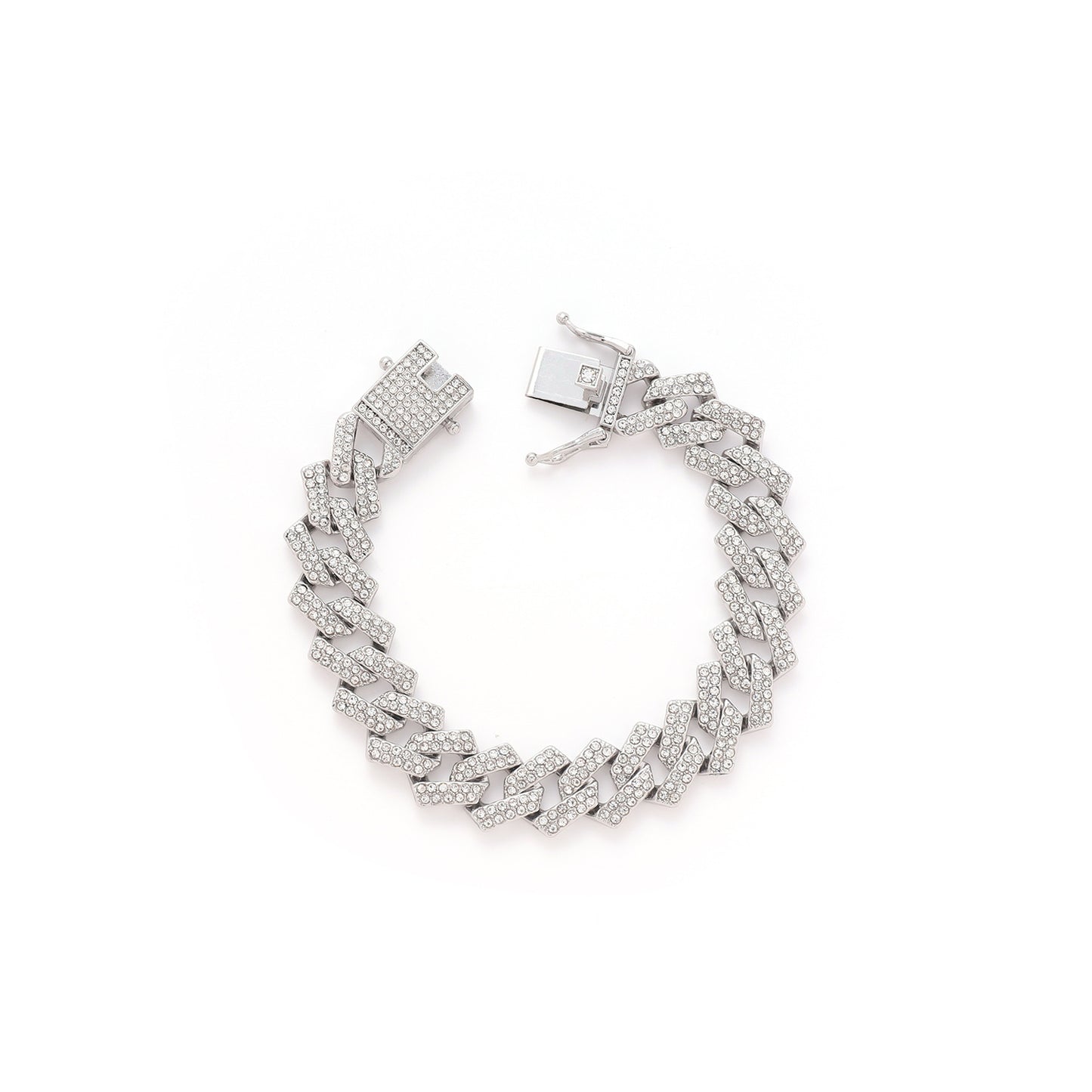 European and American alloy long double row full of diamonds Cuban chain men's hip hop line jewelry necklace wholesale bracelet women