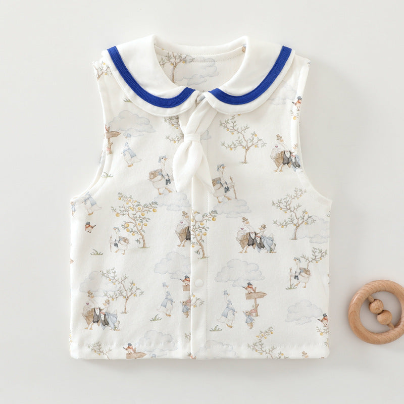 Baby vest, cotton wool, double-layer spring and autumn, baby outer wear, belly protection, baby shoulder vest, double-sided clothes for delivery