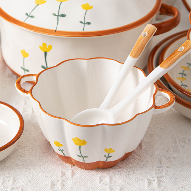 Small Qingxin new beauty ins Fengshan chrysanthemum creative gifts home wholesale ceramic tableware vegetable plate ceramic bowl