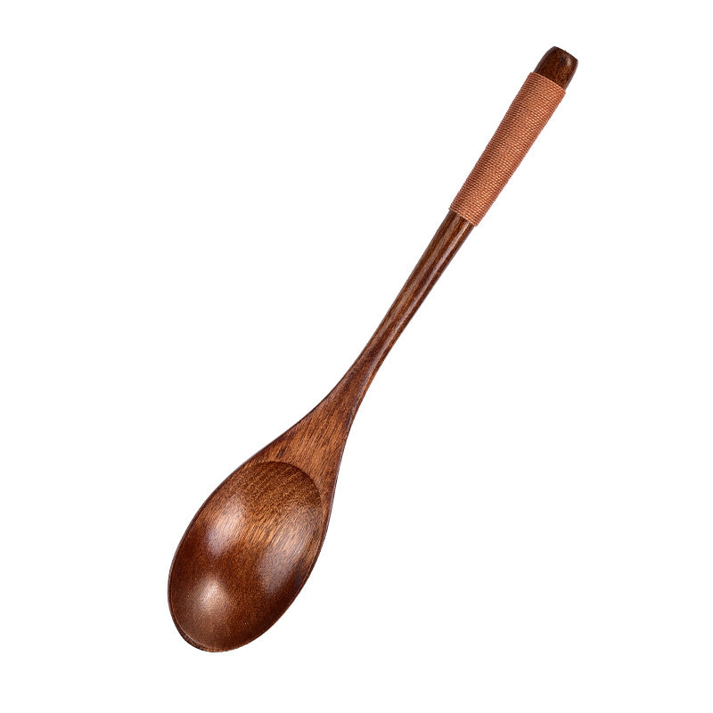 Japanese long handle wooden spoon, wooden fork set, winding thread, wooden soup, soup spoon, solid wood tableware 22.5 cm, factory wholesale
