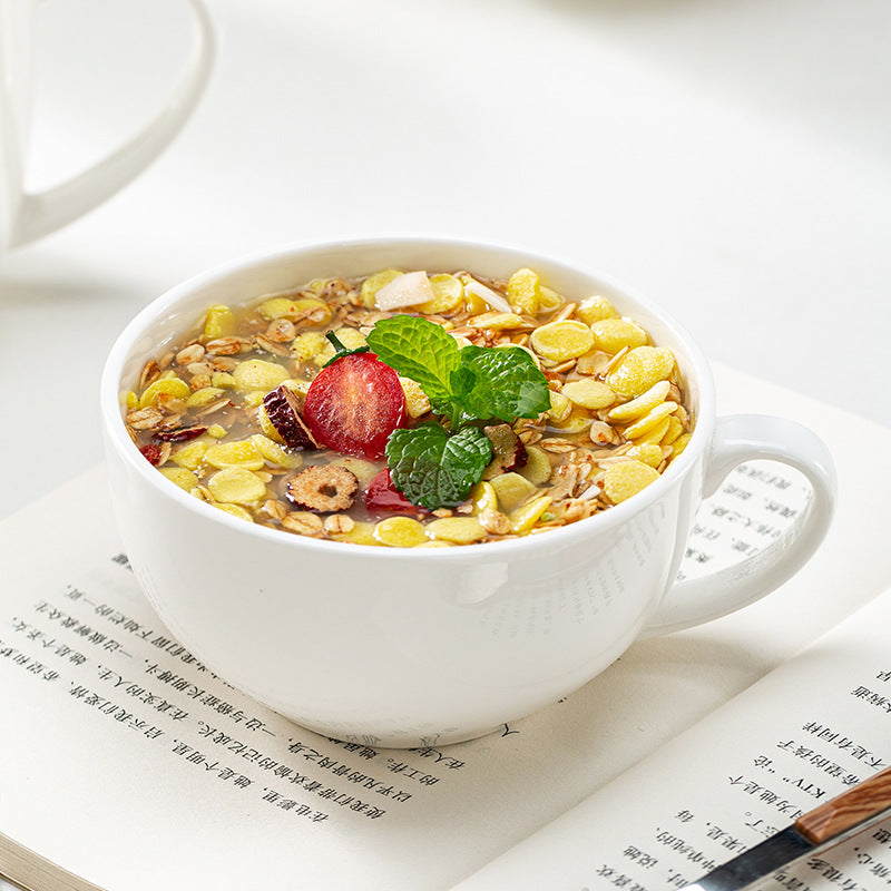 Breakfast cups can be microwaved Jingdezhen white bone china breakfast bowl with handle cereal bowl bowl for one person tableware bowl spoon set