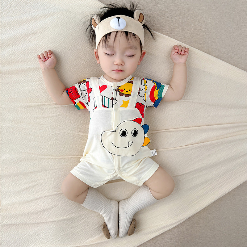 Baby short-sleeved onesies, newborns, summer cotton, thin full moon, male and female baby clothes, summer clothes, hayi, pajamas