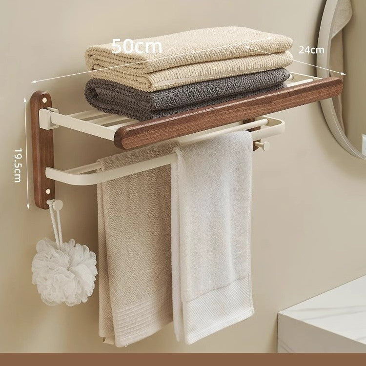 Walnut Maillard style shelf, towel rack set, bathroom foldable aluminum alloy shelf, bath towel rack