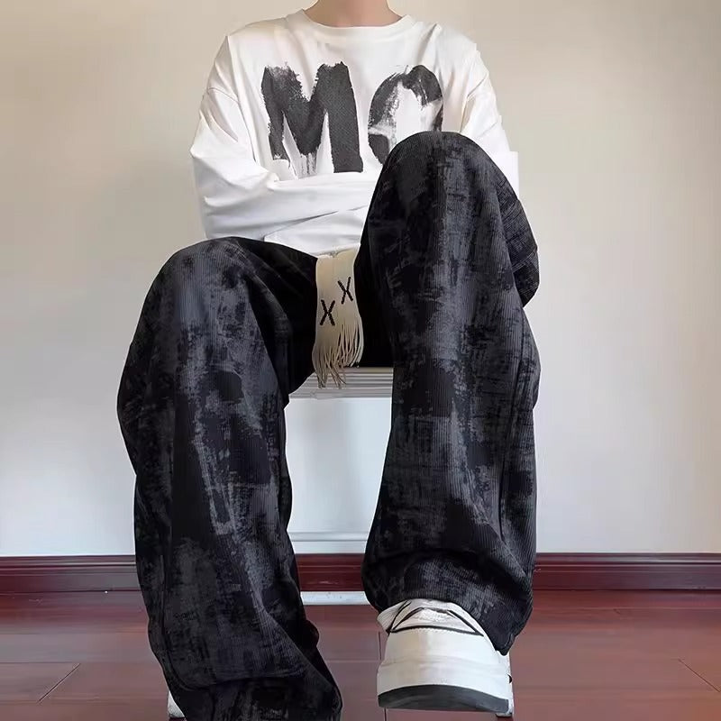 Tie-dye pants men's autumn and winter American loose trendy slacks men's retro high street straight track pants