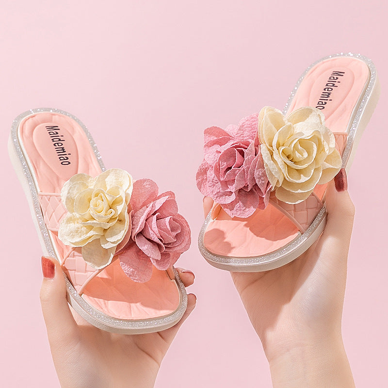 2025 New Kids Fashion Pearl Slippers Wholesale Summer Wear Non Slip Girls Indoor Soft Sole Princess Flip Flops