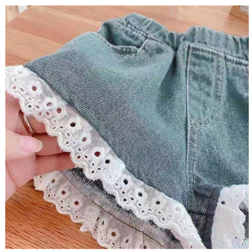 Manufacturers wholesale children's denim shorts medium and big kids baby pants wholesale real pocket girls' shorts one piece drop shipping