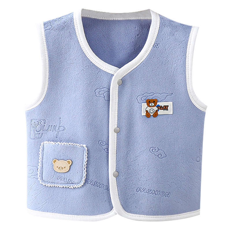 Baby vests are worn in spring and autumn for men, women and children, polar fleece warm vests, winter style baby and children's shoulder clips