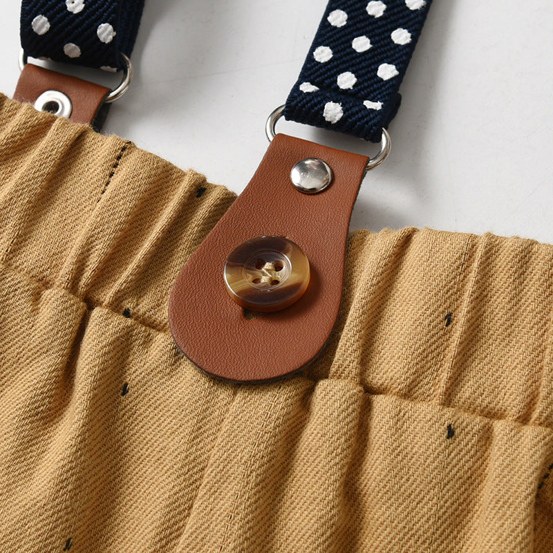 Boy's Suit Autumn Long Sleeve Children's Dress One Year Old Gentleman Dress Spring and Autumn Strap Baby Boy Two Piece Set