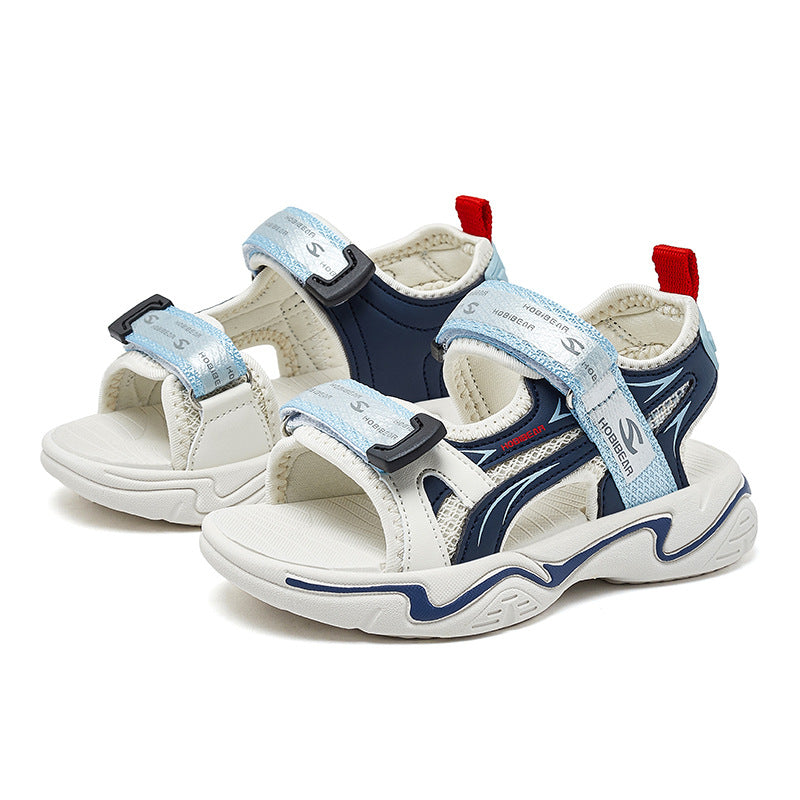HOBIBEAR boys' sandals, summer model velcro, children's open-toe soft-soled beach shoes, casual shoes, one piece delivery