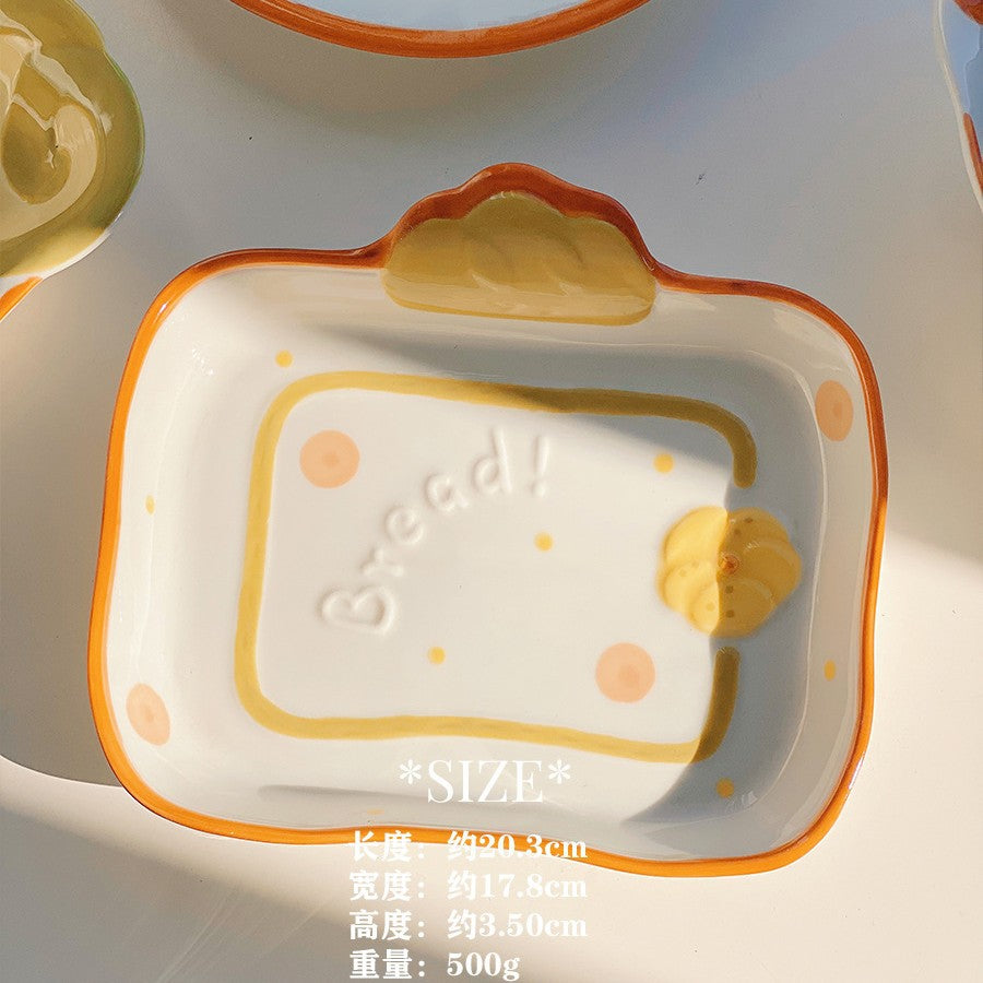 Cute bread, ceramic tableware, home bowl, dessert cookie, bread, high value round plate, rice bowl, spoon, plate