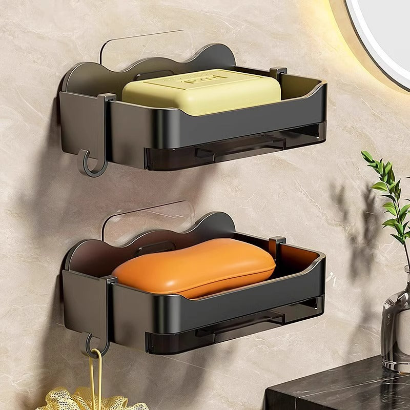 Household high-grade drain soap dish, soap dish, bathroom toilet, wall-mounted double layer soap dish, non-perforated shelf