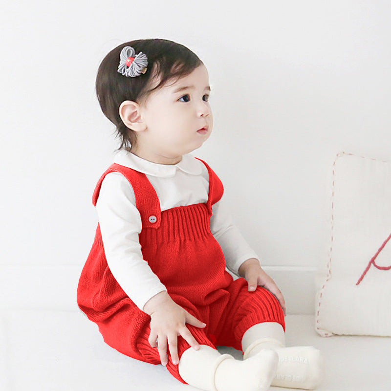Baby knitted bib baby collar base shirt two-piece spring and autumn baby sweater ruffle collar shirt set