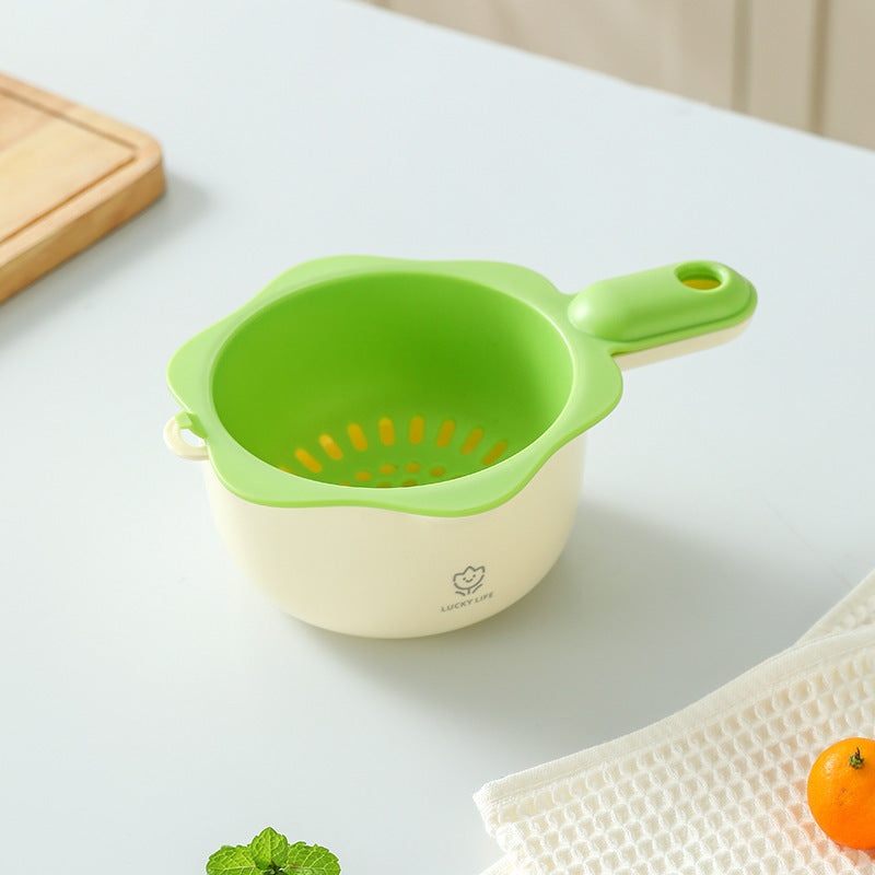 Cute handle drain basket double layer washing fruit artifact kitchen home new living room drench basket delicate small fruit plate