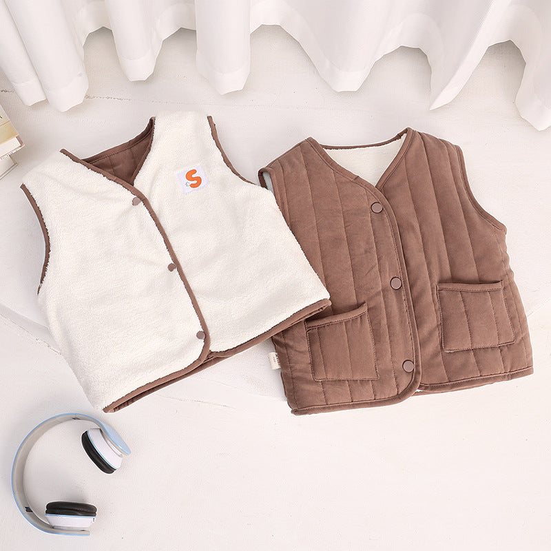 Cross-border children's clothing 2025 new children's cotton vests boys' and girls' clothes baby vests are thickened with fleece in autumn and winter