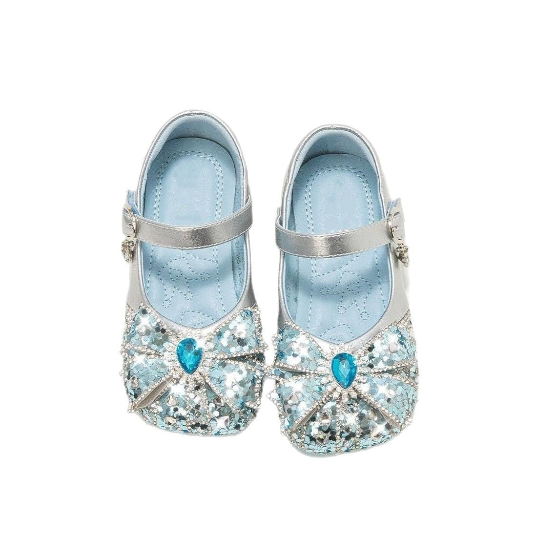 Girls' Princess Shoes 2025 New Spring/Summer Girls' Shoes Fashionable Small Leather Shoes Soft-Soled Girls' Autumn Blue Crystal Shoes